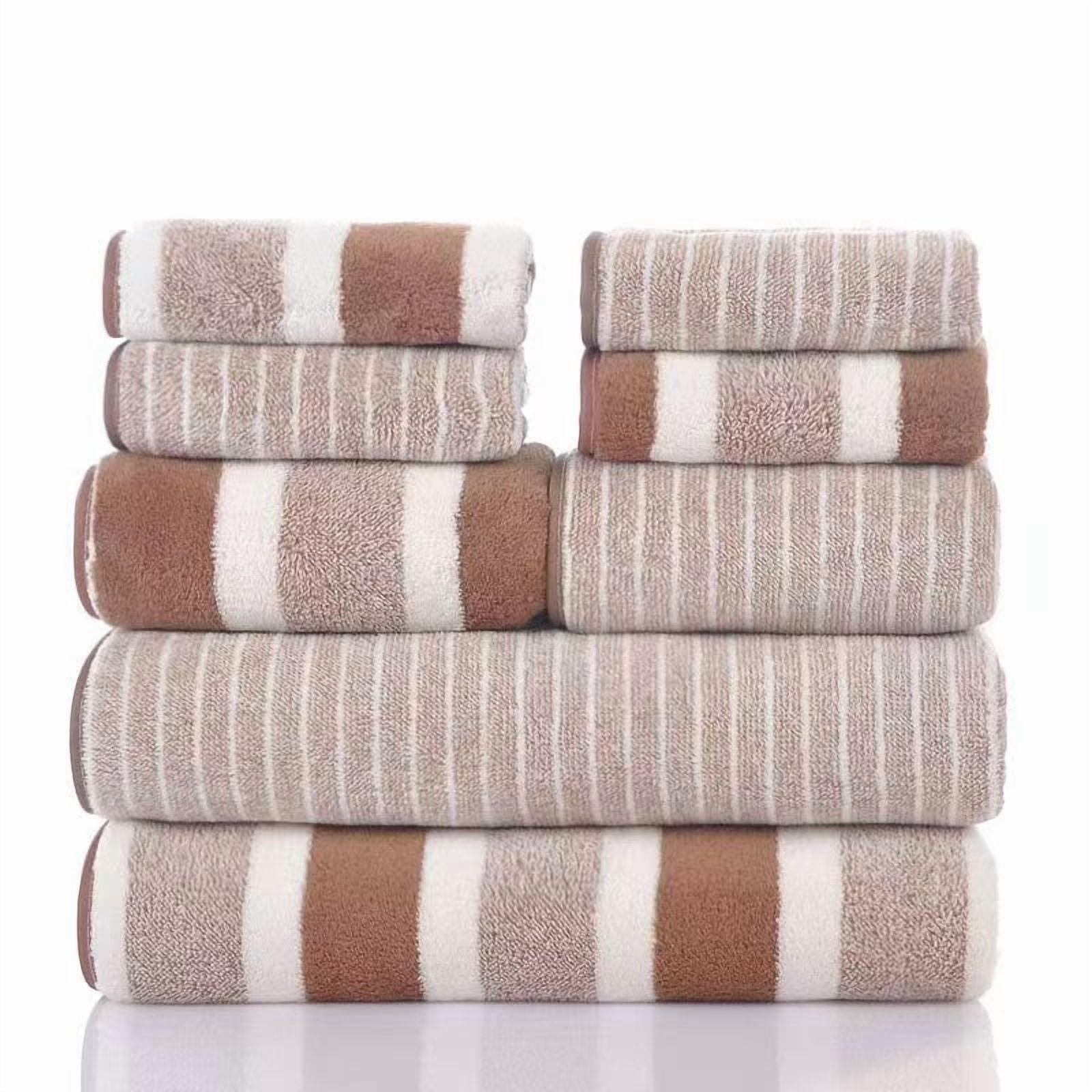 Namzi Towel Set, 8-Pcs Light Brown (4 Hand Towels +2 Washcloths+2 Bath Towels) Soft Towels for Bathroom, Coral Fleece - 30*30cm/35*75cm/70*140cm, Absorbent & Cozy .