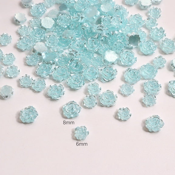 Namzi Transparent Resin Rose Charms Light Blue 0.24In Mini Floral Beads, About 100Pcs Ornaments for Crafts DIY Jewelry Nail Phone Case Decor