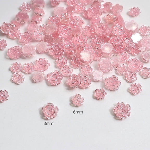Namzi Transparent Resin Rose Charms Pink 0.24In Mini Floral Beads, About 100Pcs Ornaments for Crafts DIY Jewelry Nail Phone Case Decor