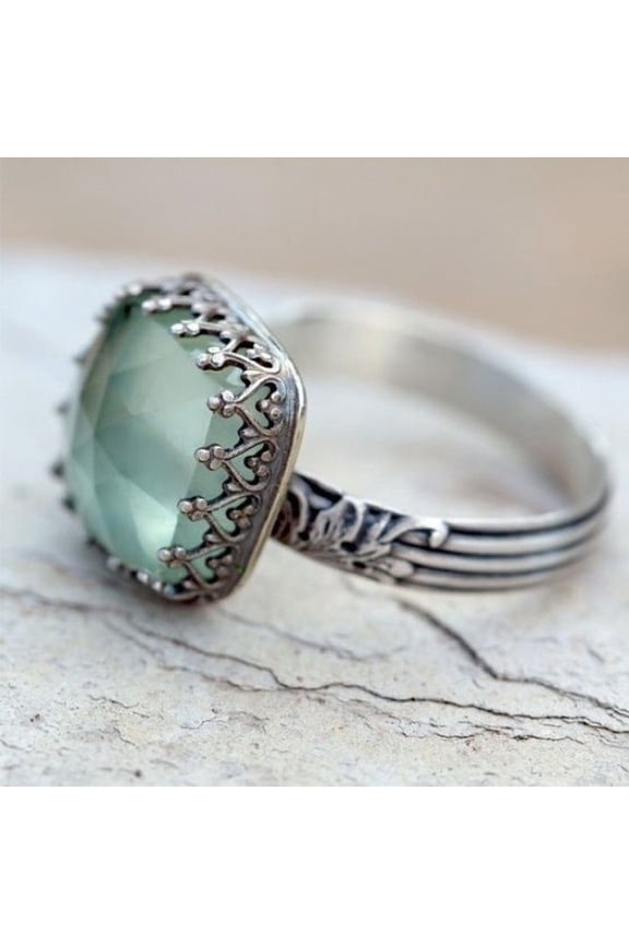 Vintage Mint Green Moonstone Ring Size 9 Retro Crafted Jewelry for Boho Classic Styles