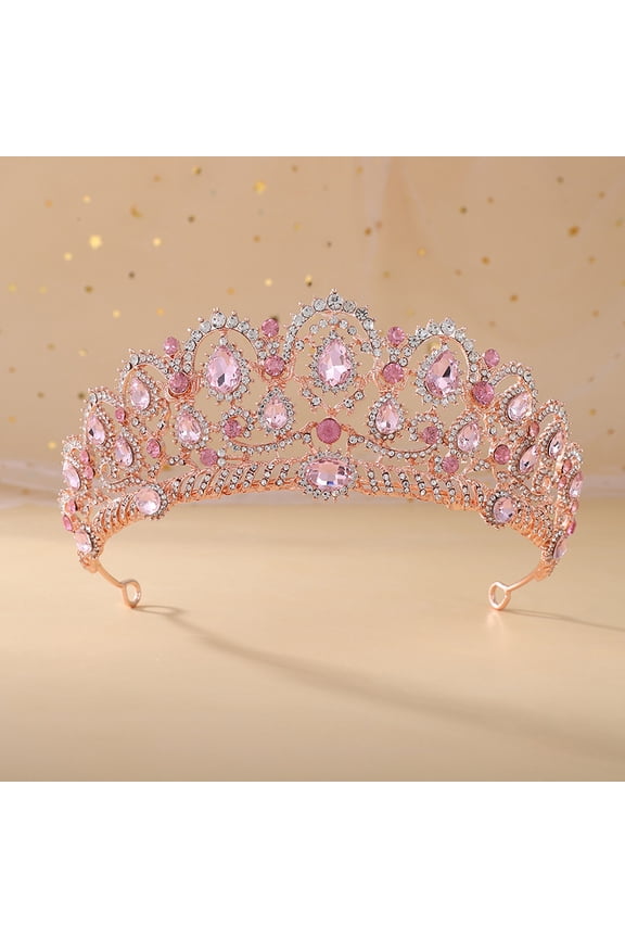 Wedding Tiara for Bride Princess Tiara Headband Bridal Crown,Crystal Rhinestone Hair Jewelry Decor for Queen Girl Bride Birthday Prom Wedding Pageant Halloween Costume Party(Pink)