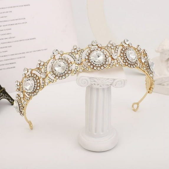 Namzi Wedding Tiara for Bride Princess Tiara Headband Bridal Crown,Crystal Rhinestone Hair Jewelry Decor for Queen Girl Bride Birthday Prom Wedding Pageant Halloween Costume Party(Gold)