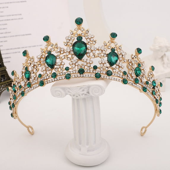 Namzi Wedding Tiara for Bride Princess Tiara Headband Bridal Crown,Crystal Rhinestone Hair Jewelry Decor for Queen Girl Bride Birthday Prom Wedding Pageant Halloween Costume Party(Green)