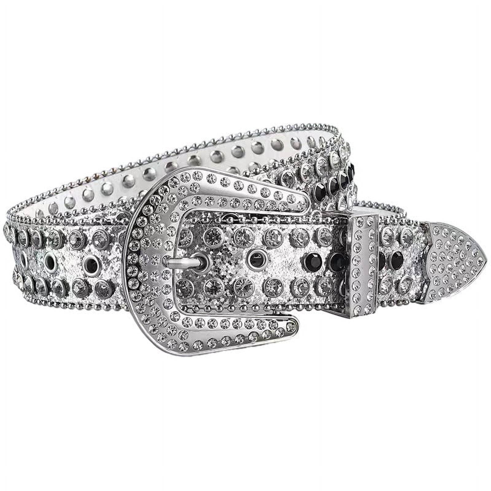 Namzi Western Men Women Rhinestone Belts Bling Crystal Studded Leather Belt For Pants Jeans (White Black) - Walmart.com