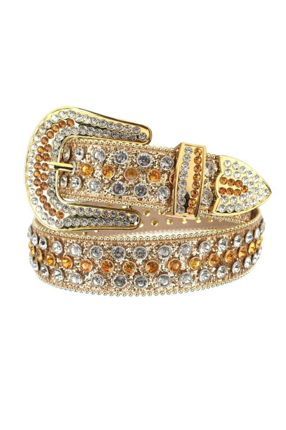 Western Men Women Rhinestone Belts Bling Crystal Studded Leather Belt For Pants Jeans (Yellow)