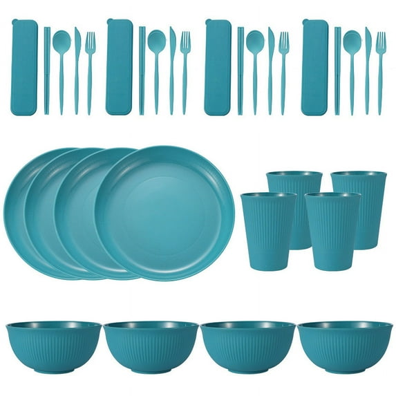 Namzi Wheat Straw Dinnerware Set, Unbreakable Plastic Dish Set, Eco-Friendly Tableware for Home & Outdoor Use,32-Piece Green