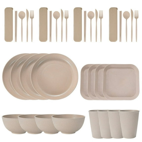 Namzi Wheat Straw Dinnerware Set, Unbreakable Plastic Dish Set, Eco-Friendly Tableware for Home & Outdoor Use,36-Piece Beige