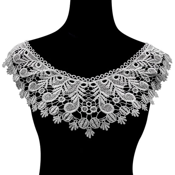 Namzi White Polyester Embroidered Lace Collar, 1Pc Hollow Neckline Applique Trim, 17.32*9.45 Inch