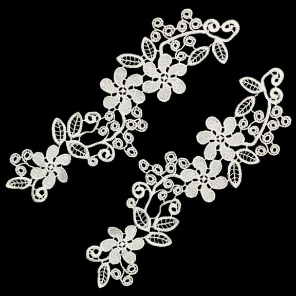 Namzi White Polyester Floral Lace Applique, 1 Pair 12.2*3.54 inch Embroidered Sewing Patches