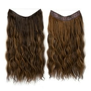 Namzi Wire Hair Extensions Thick Curly Wavy Invisible Secret Extension Fish Line Clip in Hairpiece Synthetic for Women 16Inch ,Coffee