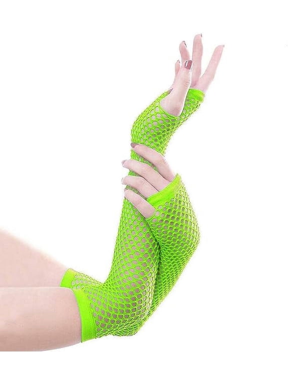 Women Fishnet Fingerless Gloves, Elbow Length Long Gloves,Hollow Fishnet Gloves for Punk Performance, Green