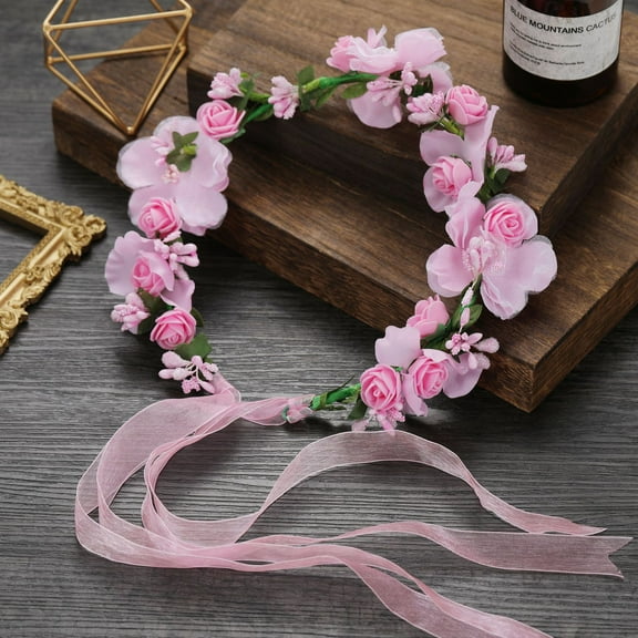 Namzi Women Girls Adjustable Rose Flower Crown Floral Crown Garland Wedding Festival Party Headpiece-Pink