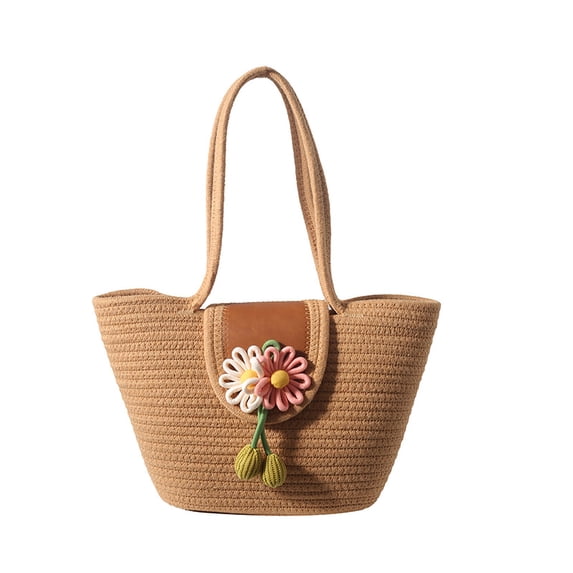Namzi Women's Woven Shoulder Bag Woven Tote Bag and Cosmetic Bag,Summer Beach Weaving Chic Woven Tote Handbags Shoulder Bags 13.77*3.93*8.66inch(Khaki)