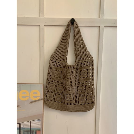 Namzi Women's Woven Shoulder Bag Woven Tote Bag and Cosmetic Bag,Summer Beach Weaving Chic Woven Tote Handbags Shoulder Bags 14.2*0.78*12.6inch (Brown)