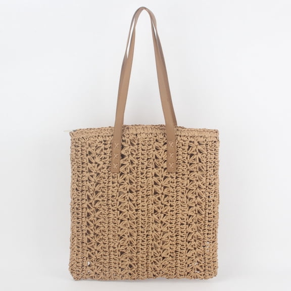 Namzi Women's Woven Shoulder Bag Woven Tote Bag and Cosmetic Bag,Summer Beach Weaving Chic Woven Tote Handbags Shoulder Bags 15.35*0.78*15.35inch（Khaki）