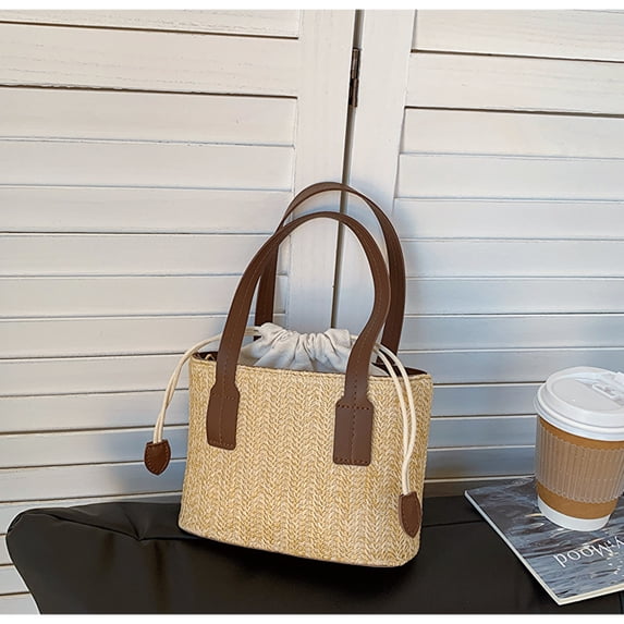 Namzi Women's Woven Shoulder Bag Woven Tote Bag and Cosmetic Bag,Summer Beach Weaving Chic Woven Tote Handbags Shoulder Bags 8.26*3.54*5.51inch (Brown)