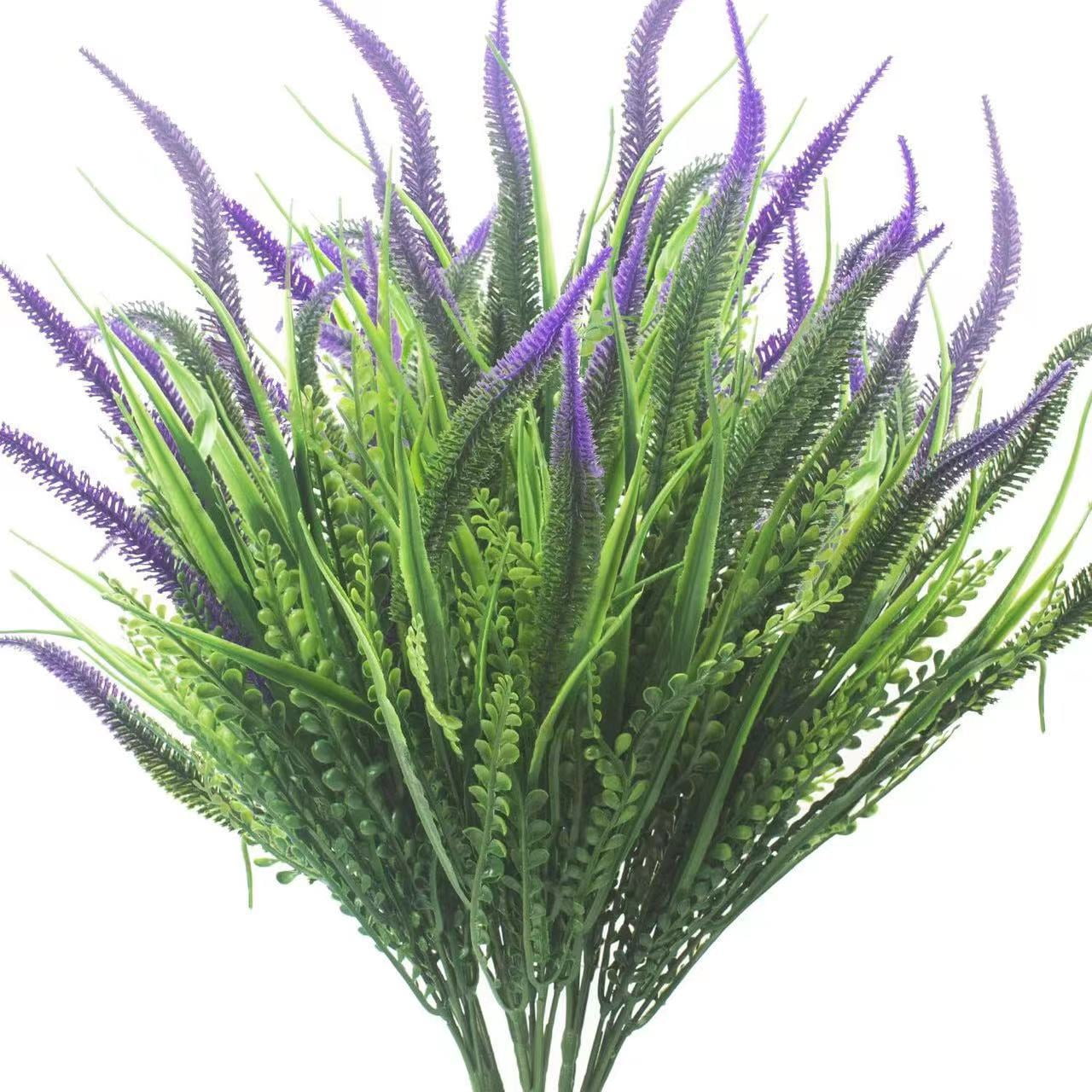 Namzi -a Artificial Plants Flowers Fake Outdoor UV Resistant Plants Faux Plastic Greenery Shrubs Indoor Outside for Home Decor 12Pcs,Light Purple