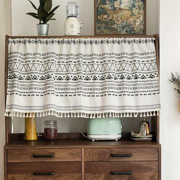 Namzi -a Cotton Linen Cafe Curtains Bohemian Exotic Pattern Kitchen Curtain Valances with Tassel Short Curtain White