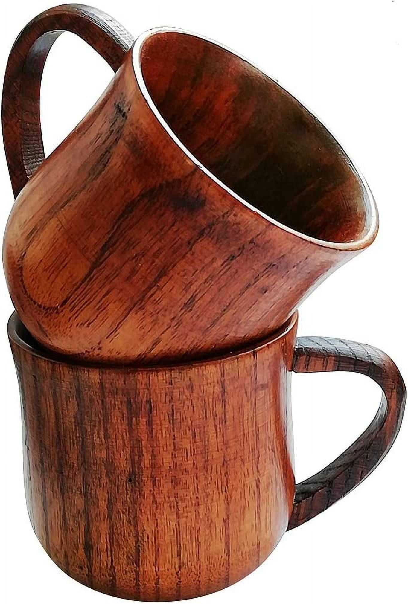 Namzi -a Natural Solid Wooden Tea Cup Set, Elegant Japanese Jujube-Wood Coffee Mug Handcrafted Small Desk Cup With Handle (2 Pcs)