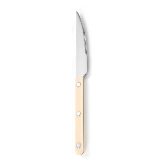 Namzi -a Rivet Clamp Handle Kitchen Stainless Steel Silverware Tableware Flatware Cutlery Steak Knife Western Tableware -Beige,4 pieces
