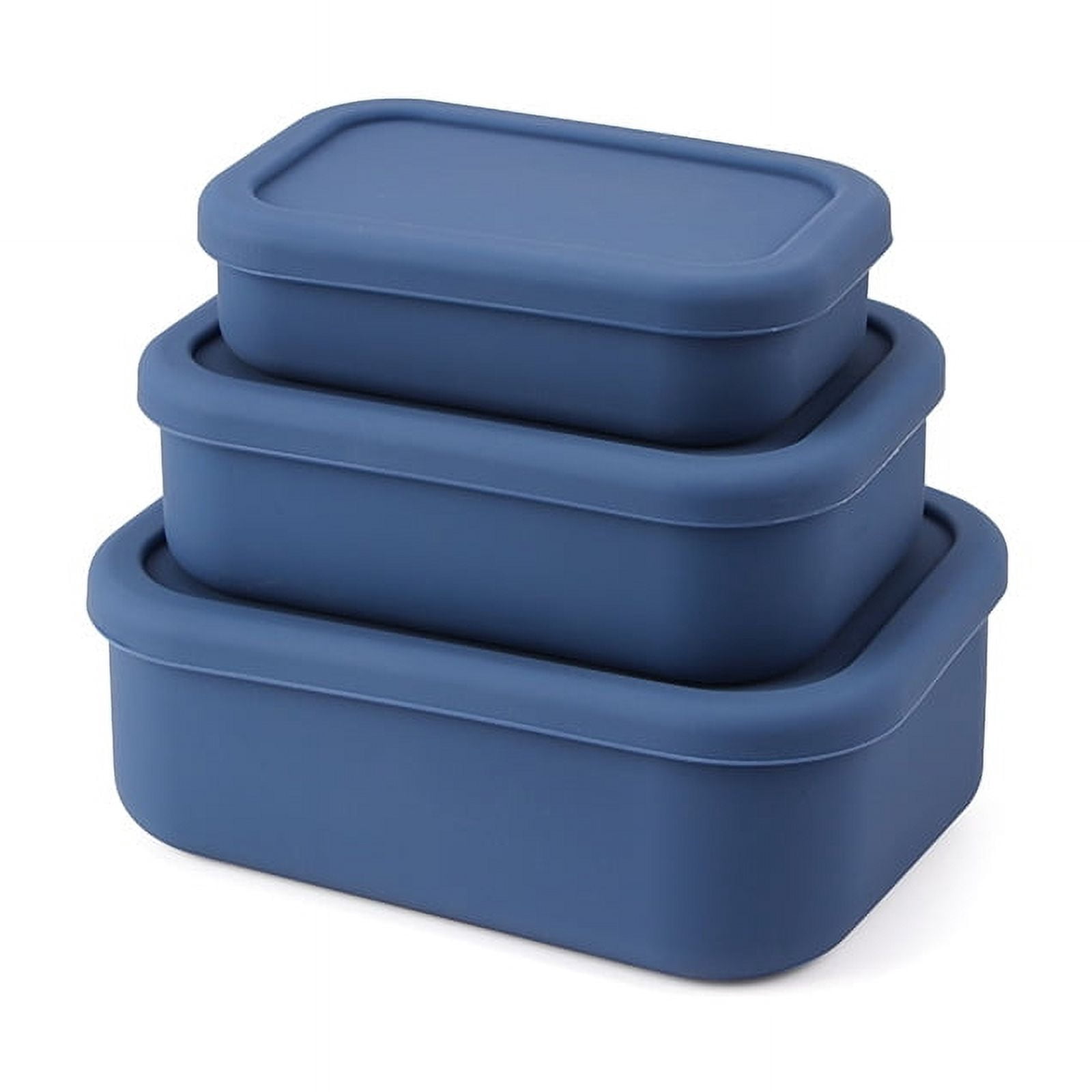 Namzi -a Silicone Food Storage Containers Set of 3 - Bento Lunch Box Silicone Container with Lid, Freezer Container Hard Shell Silicone Seal 2300ml (Blue)