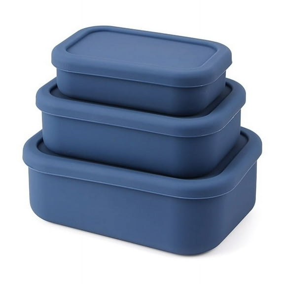 Namzi -a Silicone Food Storage Containers Set of 3 - Bento Lunch Box Silicone Container with Lid, Freezer Container Hard Shell Silicone Seal 2300ml (Blue)
