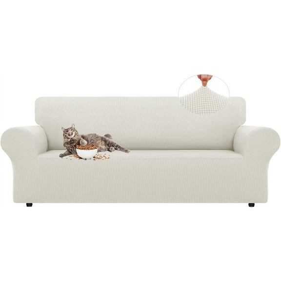 Namzi -a Stretch Loveseat Sofa Slipcovers 1 Piece Couch Covers for Sofa Furniture Protector Full Sofa Covers with Elastic Bottom for Kids and Dog (Medium,White)