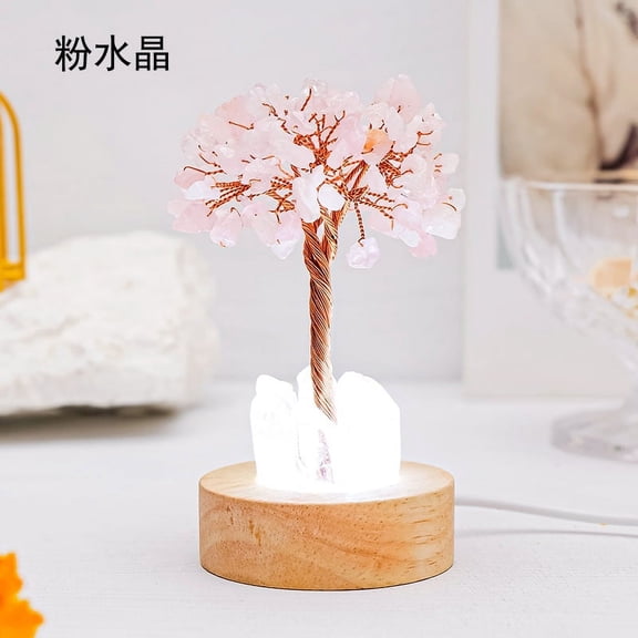 Namzi-b 1 piece pink natural crystal crushed stone life tree small night light natural crystal stone pillar DIY bedside SUB interface atmosphere light decoration