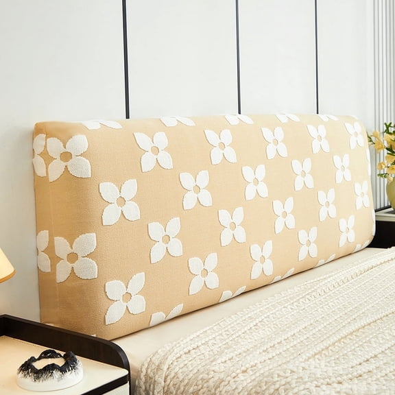 Namzi-b 1 piece plush thickened headboard cover, fully wrapped headboard backrest dust cover, embossed flower headboard cover, 200cm long (orange)