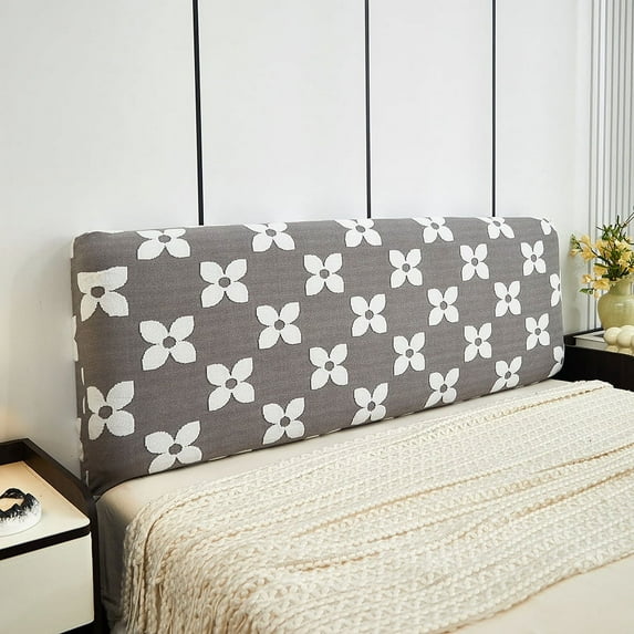 Namzi-b 1 piece thick plush three-dimensional relief flower headboard cover, fully wrapped headboard backrest dust cover, 150cm long (gray)