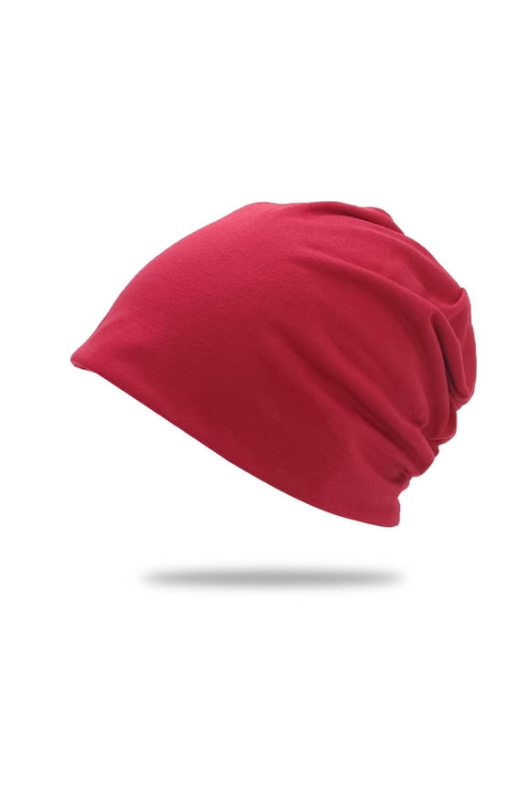 1 unisex double-layer solid color pile cap, thin pullover cap, used for clothing matching, gardening, beach (deep red)