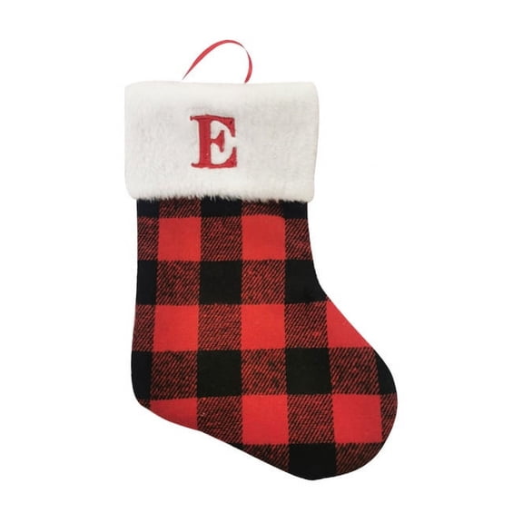Namzi-b 1Pcs 8.66 in Monogram Christmas Stocking Red Black Buffalo Plaid Personalized Christmas Stockings with Embroidered Letters Initial Christmas Stockings for Xmas Holiday Fireplace DecorE