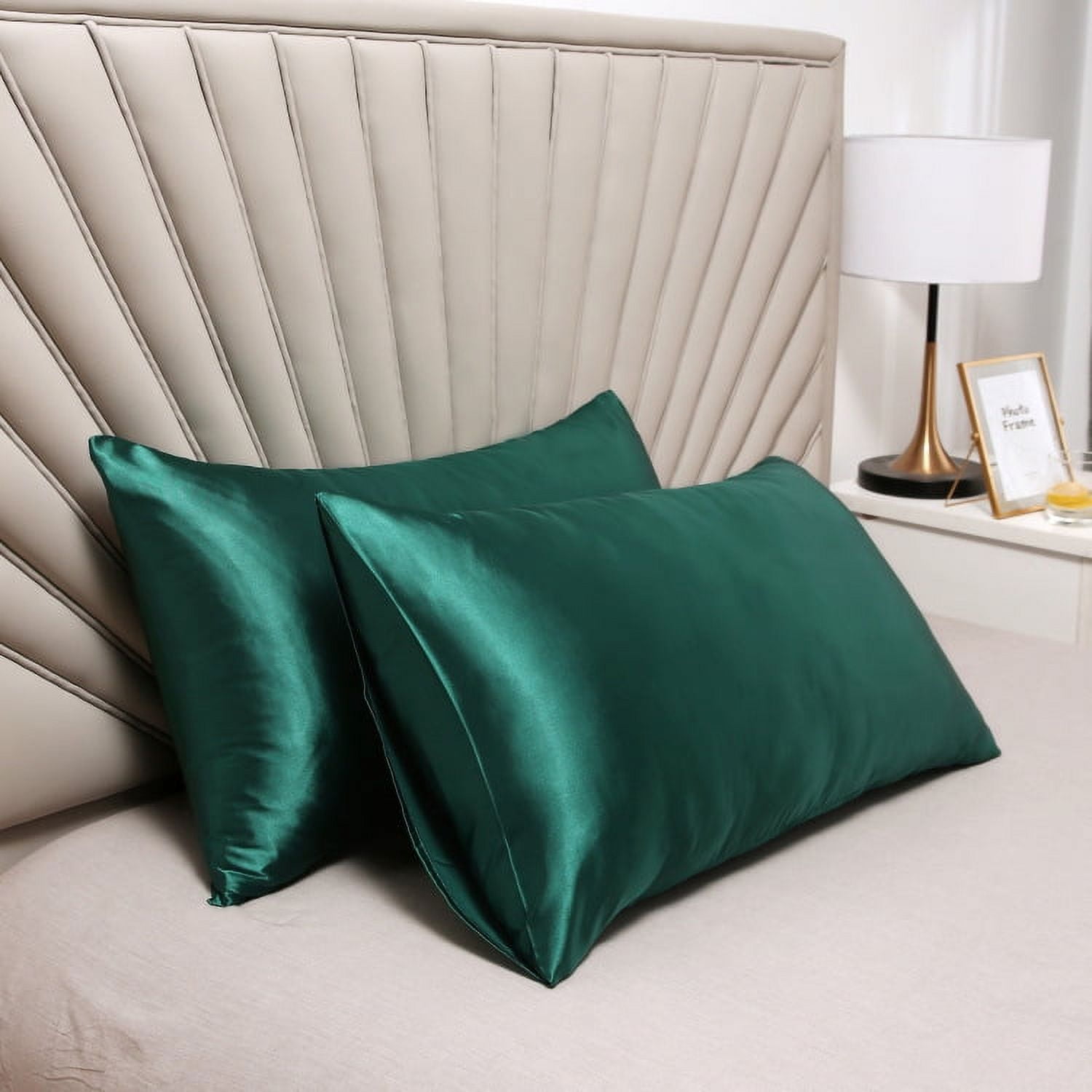 Namzi-b 3Pcs Washed silk pillowcase Soft and skin-friendly, silky touch pillowcase, giving the skin a luxurious hug 20.08x35.83inch(Dark green）
