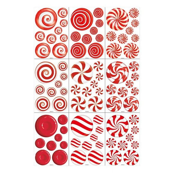Namzi-b 9 Sheets Christmas Window Clings, Candy Window Decals Oil Painting Christmas Red Candy Stickers for Xmas Home Office School Decor Winter Glass Window Decoration