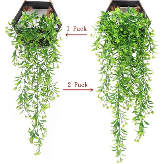 Namzi-b Artificial Hanging Vines, Plastic Flowers Ivy Plants Fake Vine Grass for Home Garden Outdoor Indoor Party Wedding Garland DIY Wall Decor Decoration Green 4 Pack