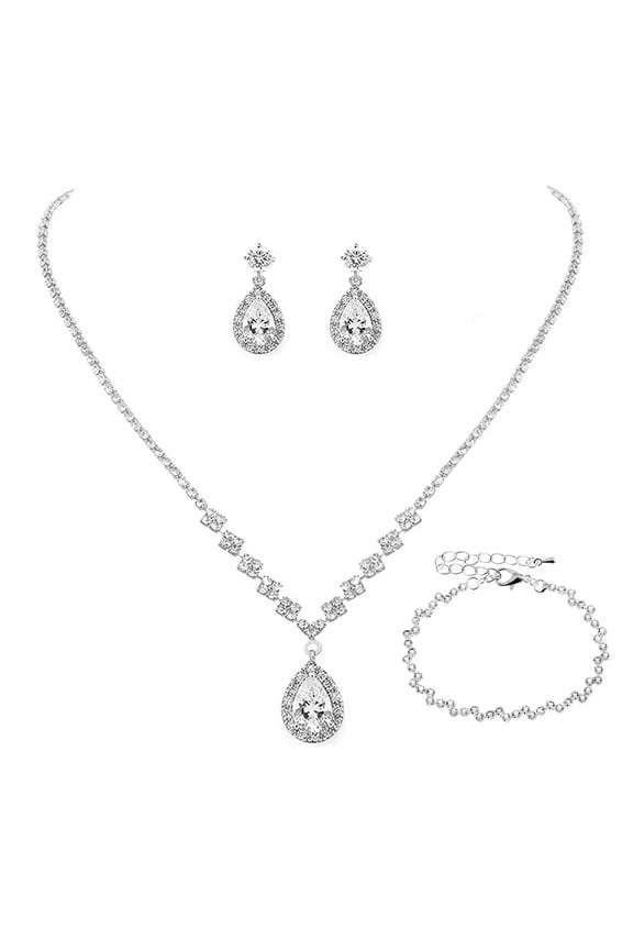 Bridal Wedding Jewelry Set Crystal Necklace Bracelet Earrings Set for Bride Bridesmaid Rhinestone Necklace Prom Costume Jewelry Set Accessories for Women,B07