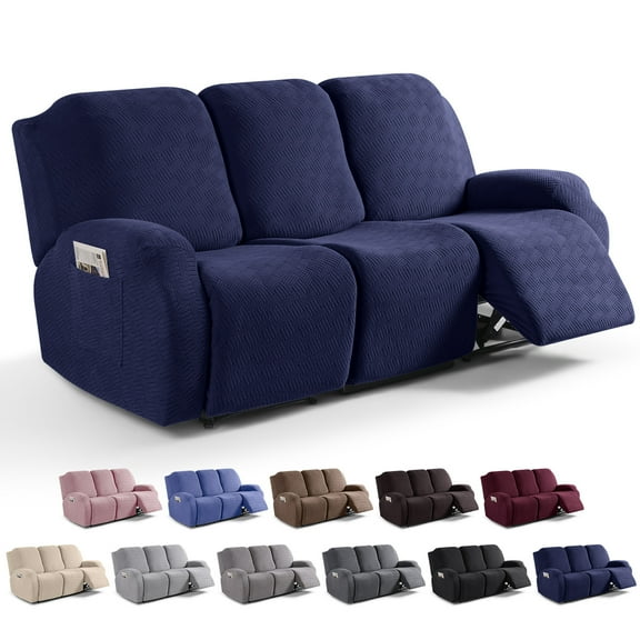 Namzi-b Couch Cover Jacquard Stretch Sofa Covers Polyester Reclining Chair Cover for Living Room Sofa Easy Fit Washable Furniture Sofa Protector 3 seat (Dark Blue)
