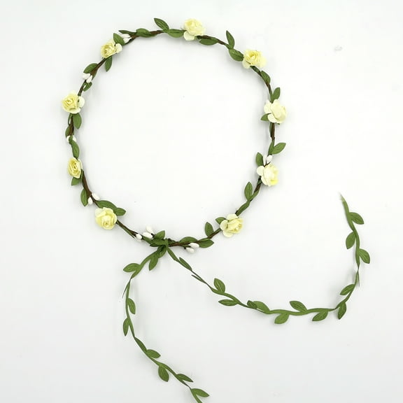 Namzi-b Crown Floral Garland,Headband Rose Flower Wreath Handmade Bohemian Style Headdress for Bridal Headwear Party Festivals Hair Accessories(Beige)