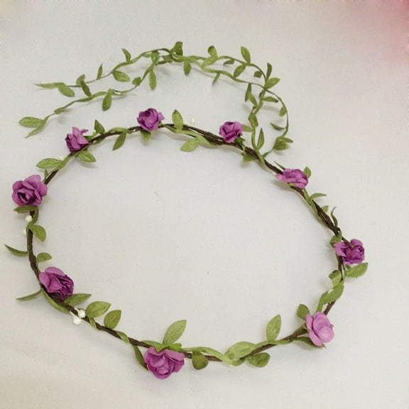 Namzi-b Crown Floral Garland,Headband Rose Flower Wreath Handmade Bohemian Style Headdress for Bridal Headwear Party Festivals Hair Accessories(Purple)