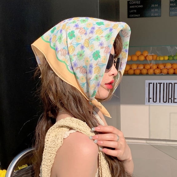 Namzi-b Elegant Personalized Scarf, Country Art Cotton and Hemp Small Square Scarf, Spring and Autumn Paired Shirt, Summer Sunshade and Sunscreen Headband Scarf (Yellow)