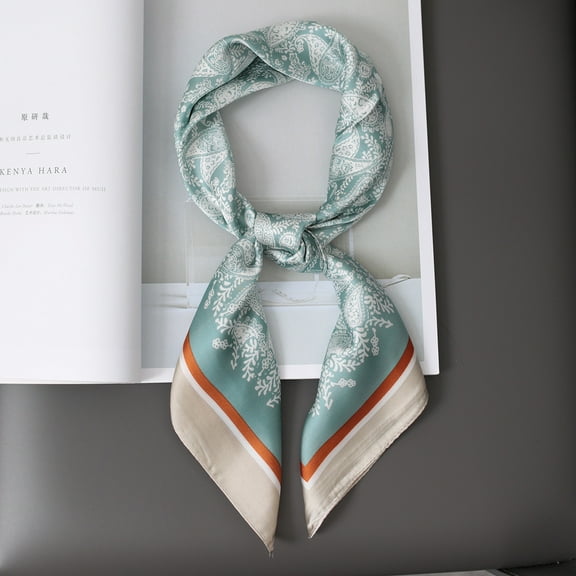 Namzi-b Elegant Personalized Scarf, Summer Blue Square Scarf, Cashew Flower Decorative Print, Four Seasons Universal Plain Pattern Headband (Green)