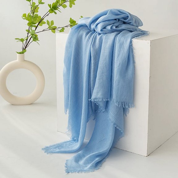 Namzi-b Elegant Personalized Scarf, Summer Cotton and Hemp Scarf Solid Color Simple Sunscreen Shawl High Grade Feel Scarf, Scarf Headband (Sky Blue)
