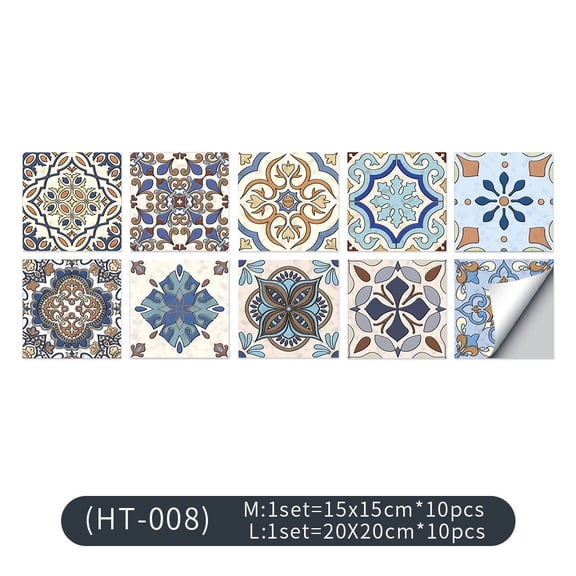 Namzi-b European style flower tile wall sticker self-adhesive bathroom waterproof PVC tile sticker kitchen oil resistant wall decoration wallpaper (20*20cm, style 8)