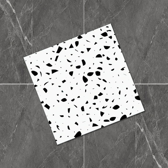 Namzi-b Floor stickers self-adhesive living room floor beautification PVC tiles terrazzo texture anti slip decoration floor stickers waterproof (4 pieces, white)