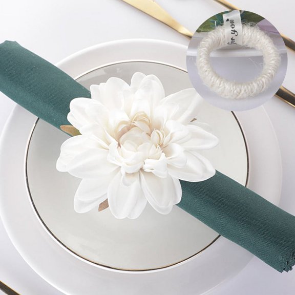 Namzi-b Home Hotel Restaurant Desktop Decoration Napkin Rings, New Napkin Buckles Simulated Flower Hemp Rope Rings Dinner Decoration Napkin Rings -6 pieces (White, Hemp Rope Style)