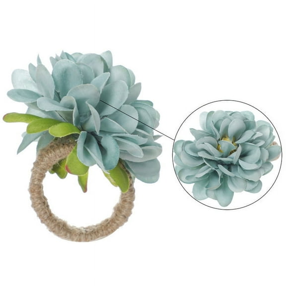Namzi-b Home Hotel Restaurant Desktop Decoration Napkin Rings, Simulated Flower Napkin Rings Square Napkin Buckles Hemp Rope Cloth Rings Napkin Rings -12 pieces (blue)