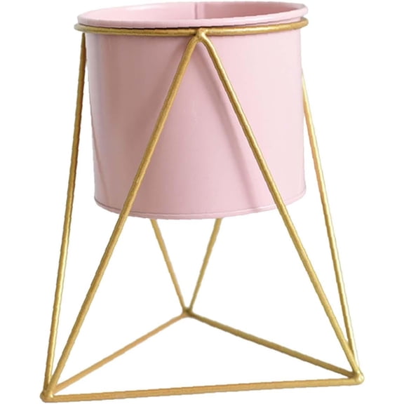 Namzi-b Metal Plant HolderRound Flower Basket with Stand for Indoor/Outdoor Plants in Balcony & Living Room , Large-Pink