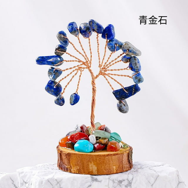 Namzib Natural Deep Blue Crystal Crushed Stone Tree Wooden Pile Base