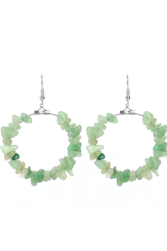 Personalized Natural Stone Earrings, Colorful Natural Stone Geometric Irregular Gravel Beaded Earrings, Circular Earrings (Green)