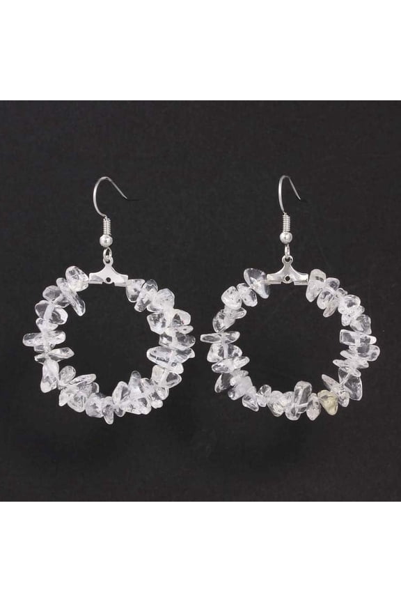 Personalized Natural Stone Earrings, Colorful Natural Stone Geometric Irregular Gravel Beaded Earrings, Circular Earrings (White)